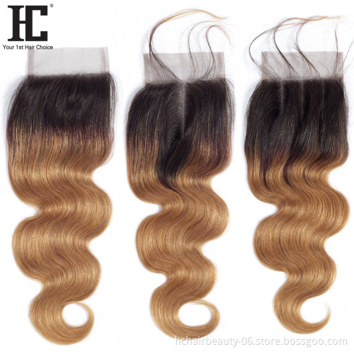 Peruvian Hair Weave 3 Bundles With Lace Closure 1B/30 Ombre Dark Blonde Non Remy Body Wave Human Hair Bundles With Closure